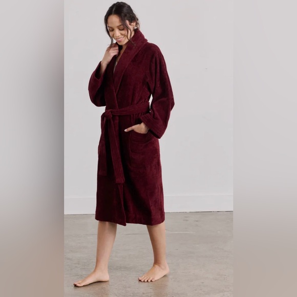Avocado Organic French Terry Cloth Women's Robe in Color Port, Size L, EUC - Picture 2 of 9